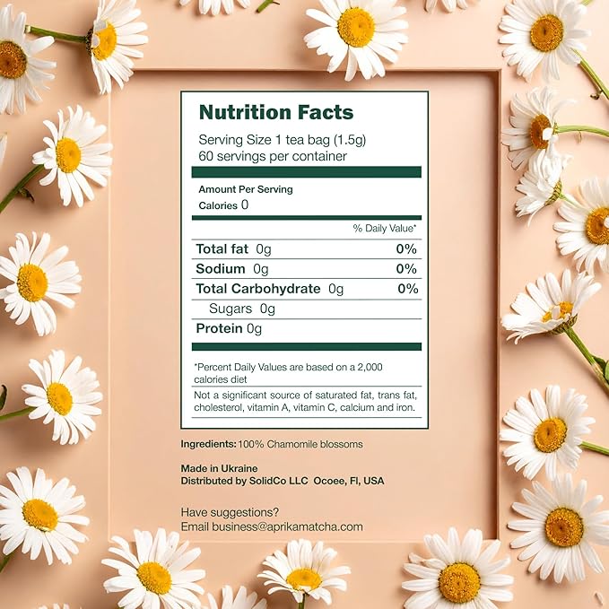100% Pure Chamomile Tea - Only Flowers without Stems, Chamomile Tea Bags Caffeine Free, 60 count, Calming Tea Chamomile by Aprika Life