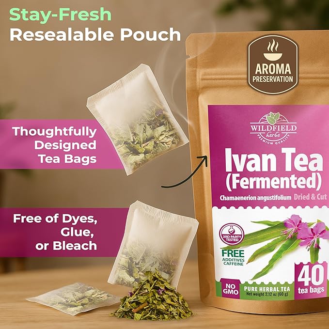 40 Bags Ivan Tea Siberian Fireweed Tea Herb Blooming Sally (Chamerion Angustifolium) - Ivan Chai 40 Count 1.5 g Bags Epilobium Angustifolium Иван Чай