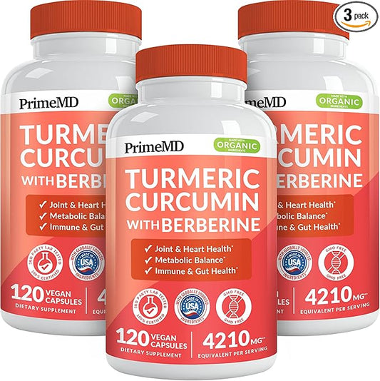 5-in-1 Organic Turmeric Curcumin Supplement (4210mg) with Berberine, Ceylon Cinnamon Bioperine and Ginger Supplements for Joint, Heart, Gut, & Metabolic Support (120 ct) (Pack of 3)