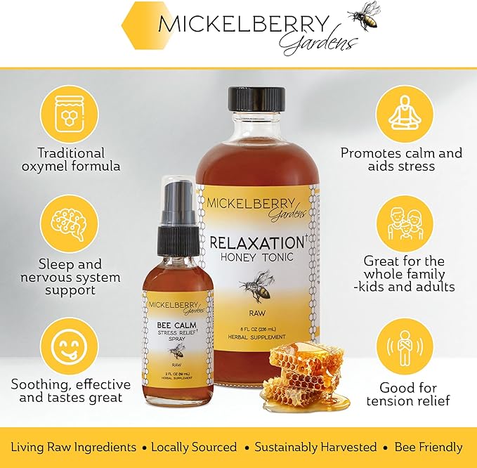 Mickelberry Gardens Relaxation Honey Spray – Natural Tension Relief & Sleep Support with Chamomile, Lavender & Organic Herbs – 2 Oz