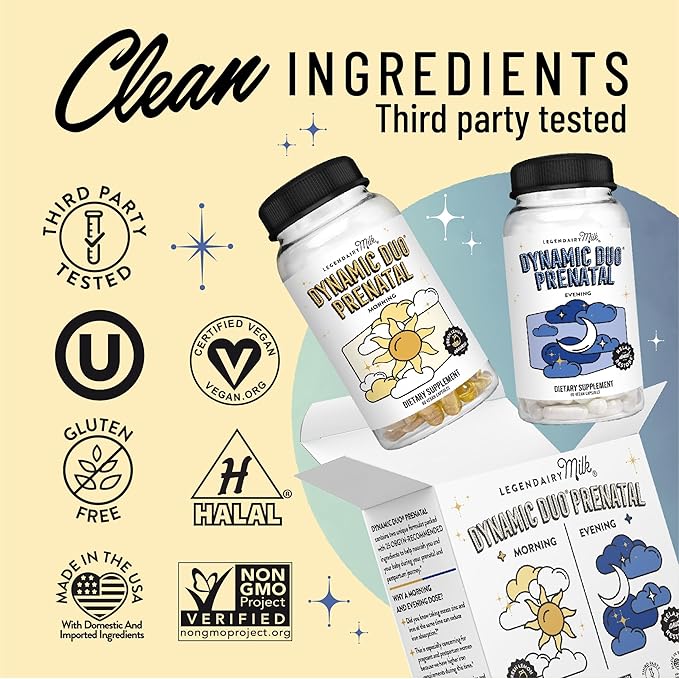 Legendairy Milk Dynamic Duo® Prenatal 2-in-1 Prenatal Vitamins for Women - Morning & Night Prenatal Vitamins with DHA and Methylated Folate - 25 Vitamins & Minerals for Every Stage, 30 Day Supply