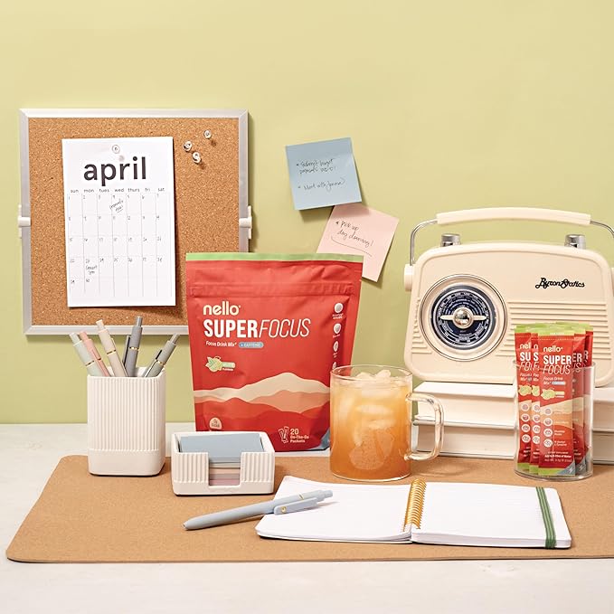 Nello Superfocus Mojito with Caffeine– Nootropic Focus Drink Mix, 20 On-The-Go Packets, Alpha GPC, Lion’s Mane, Rhodiola, Sugar-Free