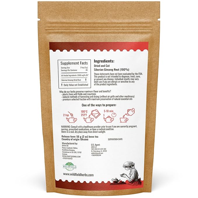 2 oz. Siberian Ginseng Ginseng Root Tea (Eleutherococcus Senticosus) - 56g Herb Tea Siberiano