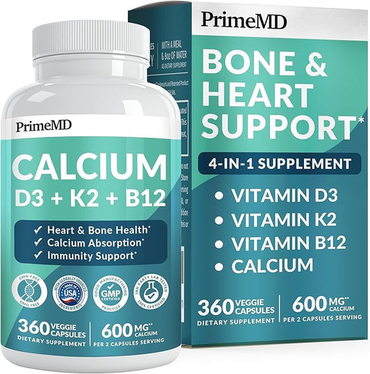 4-in-1 Calcium Supplements for Women and Men - Calcium with Vitamin D3 K2 5000 IU Supplement, 601mg per Serving - Gluten-Free, Vegan-Friendly (360 ct)