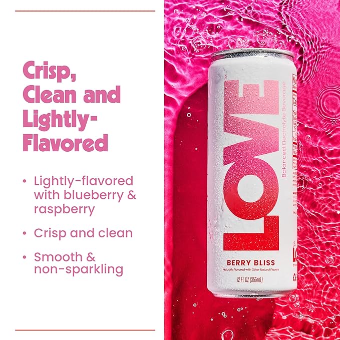 Be LOVE Balanced Electrolyte Beverage with Magnesium, Potassium & Sodium - Purified Still Beverage for Daily Hydration, Exercise, Work & Wellness- Zero Sugar, Gluten Free (Berry Bliss, 12oz x 12ct)