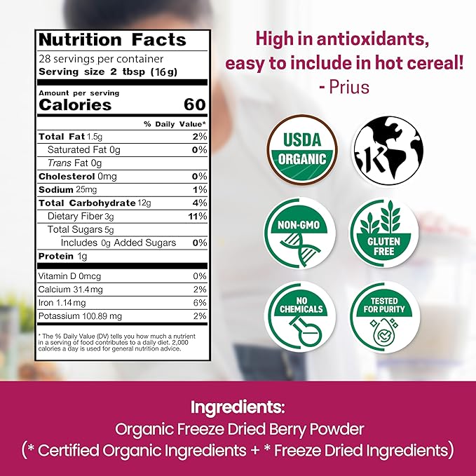 Z Natural Foods Super 8 Berry Blend - Organic Freeze Dried Berry Powder, Fruit Superfood Powder - Delicious Powdered Fruit Berry, Antioxidant Powder for Smoothies, Yogurts, Healthy Drink Mix, 1 lb