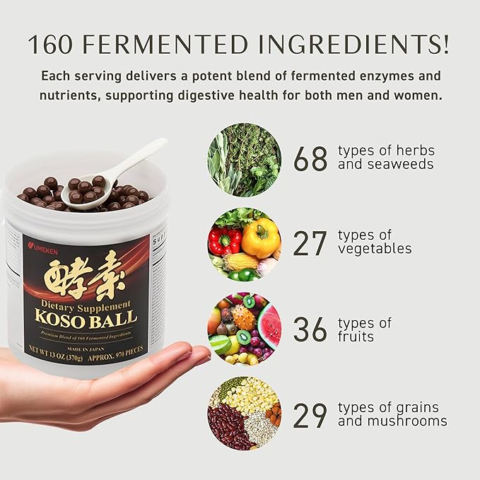Koso Ball Infused with Pure 160 Fermented Ingredients, Supports Stomach & Intestine Health, Immune Health, Japanese Supplements for Overall Wellness & Balanced Nutrition, Large 970 Pieces, Pack of 2