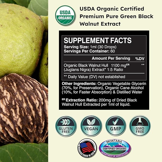 Zenmen Organic Green Black Walnut Hull Tincture - Highly Potent Formula for Immune Support and Source of Antioxidants - 2.32 oz / 60ml, Vegan, Manufactured in The USA