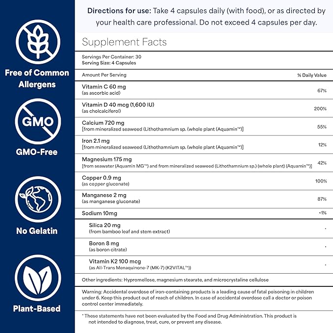 3 Pack OCEAN ESSENCE Total Bone Support - Plant-Based Algae Calcium Supplement for Supporting Bone Density & Strength - For Men & Women 35+ - 120 Natural Calcium Capsules - Vitamins for Optimal Health