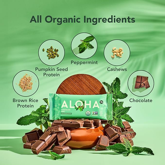 ALOHA Organic Plant Based Protein Bars, Chocolate Mint, 1.98 Oz (Pack of 12)