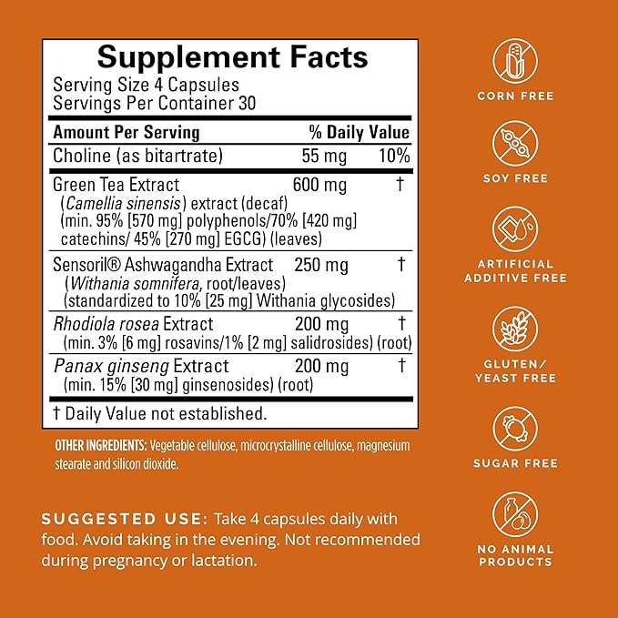 BRAINMD Dr Amen Focus & Energy - 120 Capsules - Mental Endurance Booster, Promotes Concentration & Attention - Caffeine Free, Gluten Free - 30 Servings