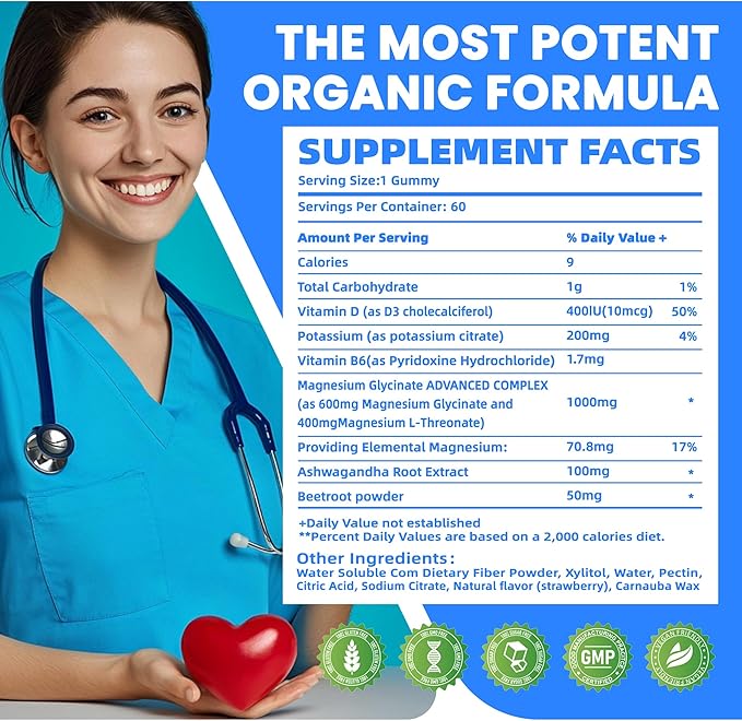 Potassium Magnesium Gummies,Potassium Supplement w/Ashwagandha,High Absorption Magnesium Glycinate,B6,D3,Potassium Citrate for Leg Cramps,Muscle,Electroyte for Adults Kids,Sugar-Free, 120 Gummies