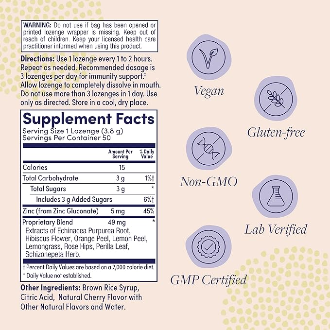 ZAND Immunity Cherry Echinacea Zinc Throat Lozenges 2 Pack - Good-for-You Dry Mouth Lozenges - Immune Support Supplement with Zinc 5mg - Soothe a Dry Throat - Natural Flavor, Gluten Free, 50ct ea