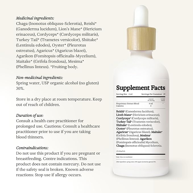 11:11 Multi Mushroom Tincture - 11-in-1 Dual Extract Mushroom Blend - Comprehensive Immune Support, Brain Support, Liquid Lion's Mane & Turkey Tail, Vegan, Non GMO, 3.4 fl oz