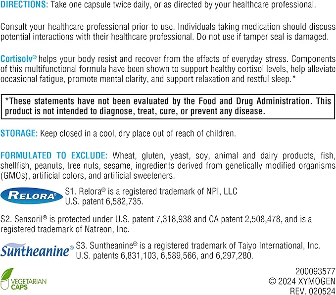 XYMOGEN Cortisolv Cortisol Supplement - Ashwagandha Supplement with L Theanine to Support Healthy Cortisol Levels, Energy, Relaxation and Mental Clarity (60 Capsules)