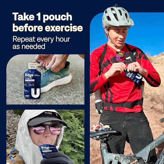 UCAN Edge Energy Gel Shots, Vanilla Latte + Caffeine (12, 2 Ounce Packets) for Running, Training, Workouts, Fitness, Cycling, Crossfit | Sugar-Free, Vegan, & Keto Friendly Energy