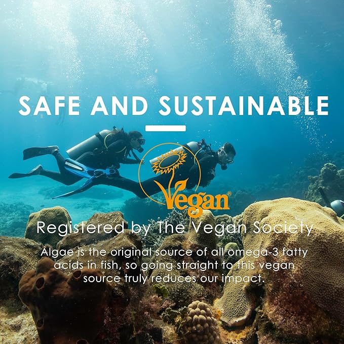 2 Pack Algae Omega 3 Gummies 1000mg, Plant Based DHA 460mg & EPA 230mg, Omega 3 Fish Oil Alternative for Adults, Plus MethylFolate, Vitamin B12, Phosphatidylserine, No Fishy Taste, Vegan, Sugar Free