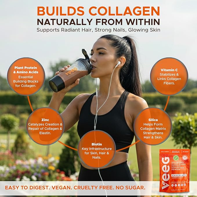 Veeg All in One Protein Smoothie Powder – Vegan Protein Powder & Collagen Boost. Organic Pea Protein, MCT, Probiotics & Multivitamin. One Scoop Daily Energy, Wellness & Balance 15 Servings (Chocolate)