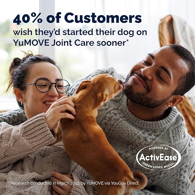 Yumove Hip & Joint Supplement for Dogs with Glucosamine, Hyaluronic Acid, Green Lipped Mussel & Omega 3 Joint Supplement - Regular or Advanced Strength (120 Count, Chewable Tablets)