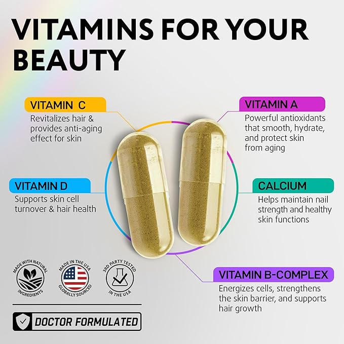 Biotin Collagen Keratin Neem Supplement - Hair Growth Vitamins for Women & Men - 10000mcg Biotin with Hyaluronic Acid & B Complex - Healthy Hair Loss Support - Skin and Nails Care - 120 Caps