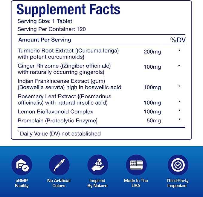 Pro ENZ Joint Support Supplement - Clinical Formula Turmeric Boswellia Supplement for Joint & Cartilage Mobility and Comfort Support Plus Eicosanoid Management with Proteolytic Enzymes (120 Servings)