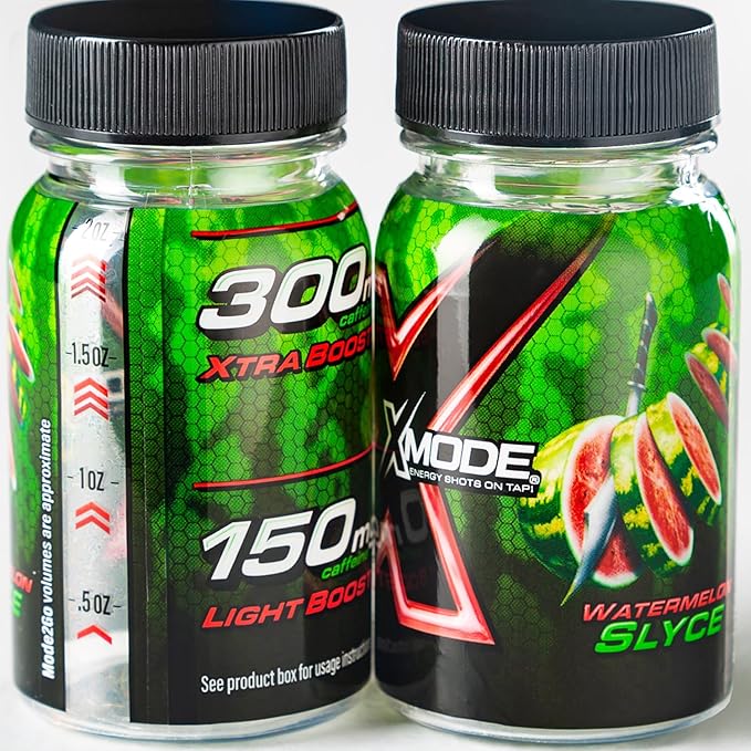 XMODE Energy Shots on Tap (Watermelon Slyce Flavor) – 100 Serving Dispenser with Refillable Bottles for On-Demand Energy at 150mg Caffeine Per Oz