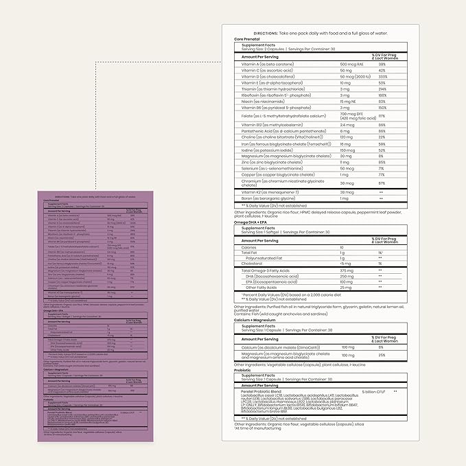 Perelel 3rd Trimester Prenatal Pack, Multivitamin with Magnesium, Omega 3, Probiotics & Calcium, Nutritional Support for Third Trimester Wellness, Soy & Gluten Free, Non GMO, 30 Daily Pill Packs
