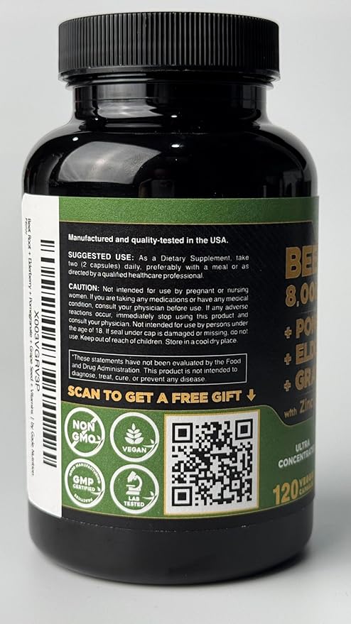 Gade Nutrition Beet Root Capsules Concentrated | Extra Strength Beetroot Extract Formula | Elderberry with Vitamin C and Zinc, Pomegranate, Grape Seed |Made in USA