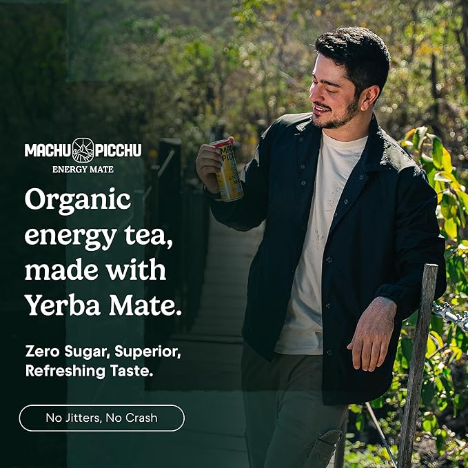 MACHU PICCHU Zero Sugar Energy Mate Drink – Non-Carbonated Yerba Mate, 120mg Organic Caffeine, Smooth Focus Without Jitters or Crash, Low Calorie, USDA Organic, 12oz Cans (12-Pack-“Variety”)