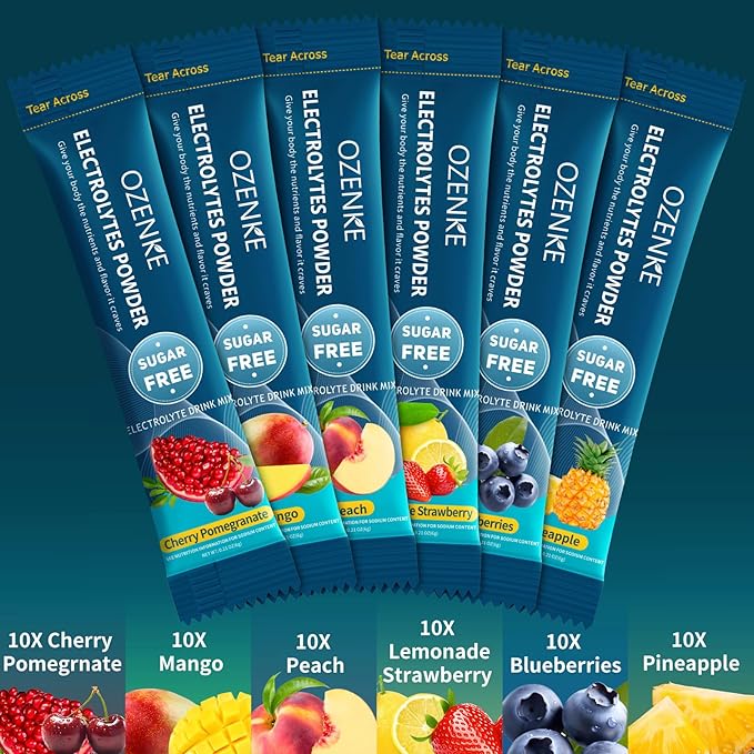 60 Sticks Sugar Free Hydration Packets, Electrolytes Powder Packets, Electrolyte Drink Mix Travel Electrolyte for Rapid Hydration, 6 Flavors