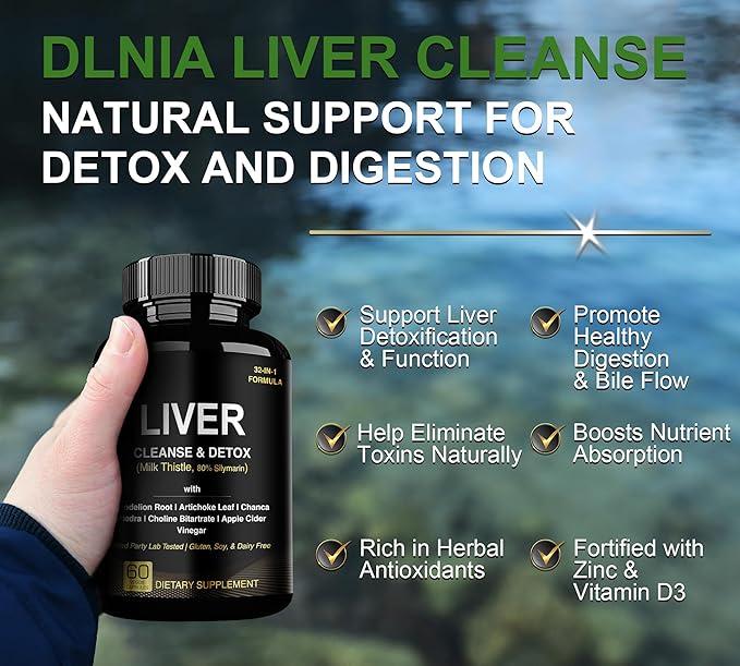 32 in 1 Liver Cleanse Detox & Repair Formula with Apple Cider Vinegar, Milk Thistle Supplement, Artichoke, Dandelion Root Supplement - Non-GMO & Vegan Herbal Liver Support & Repair