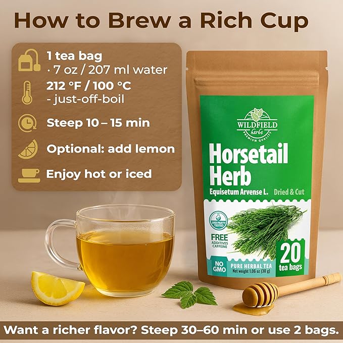 20 Bags Dried Horsetail Herb Tea Shavegrass Cola De Caballo Hierba (Equisetum Arvense) - 20 Count 1.5 g Tea Bags Horsetail Leaf Leaves Herb