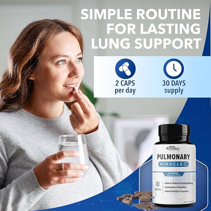Pulmonary Miracle COPD Relief and Lung Detox Capsules to Clear Lungs & Aid Breathing - Lung Support Supplement with Vinitrox & GABA for Long-Term Cough & Respiratory Relief, 60 Caps