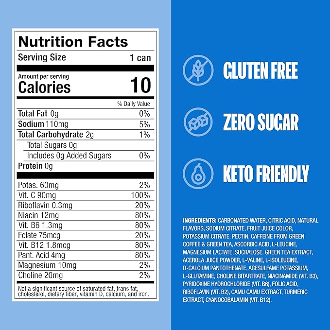 ZOA Zero Sugar Energy Drinks, Super Berry - Sugar Free with Electrolytes, Healthy Vitamin C, Amino Acids, Essential B-Vitamins, and Caffeine from Green Tea - 12 Fl Oz (12-Pack)