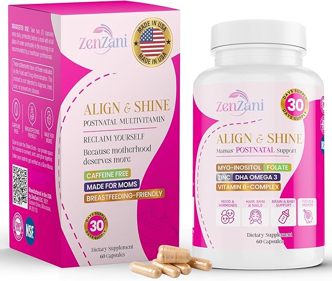 Align & Shine Postnatal Vitamins for Women - DHA, Iron, Folate, Vitamin B12 & Myo-Inositol | Postpartum Recovery - Breastfeeding Friendly - 1 Month Supply (60 Capsules)
