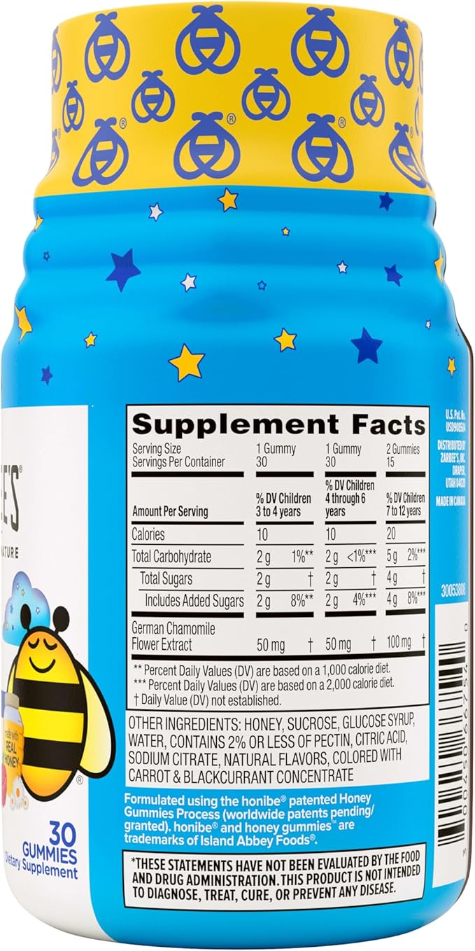 Zarbee's Gentle Bedtime Gummies for Kids - Melatonin-Free Blend of Natural Honey, Raspberry Lemon, and Chamomile Helps Children Unwind and Relax to Prepare for Sleep, 30ct