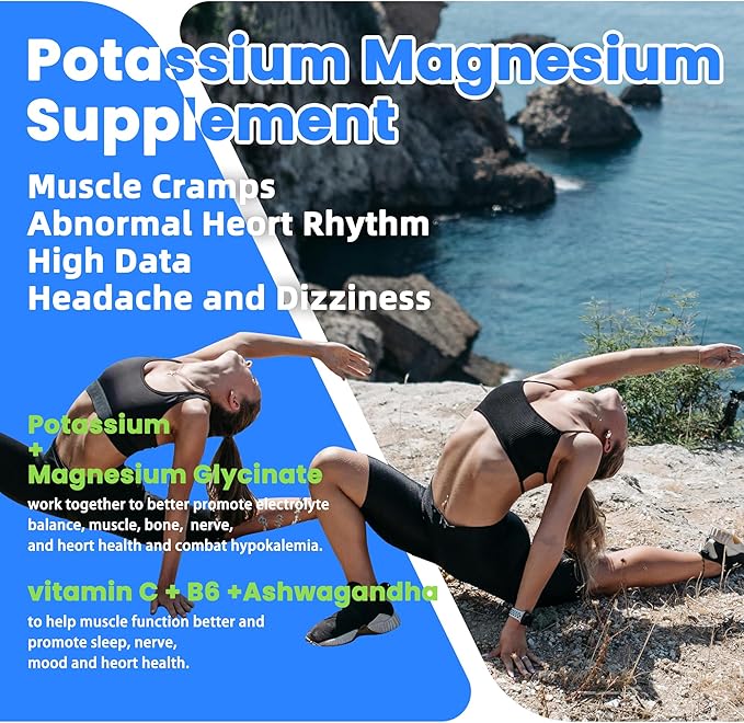 Potassium Magnesium Gummies,Potassium Supplement w/Ashwagandha,High Absorption Magnesium Glycinate,B6,D3,Potassium Citrate for Leg Cramps,Muscle,Electroyte for Adults Kids,Sugar-Free, 120 Gummies
