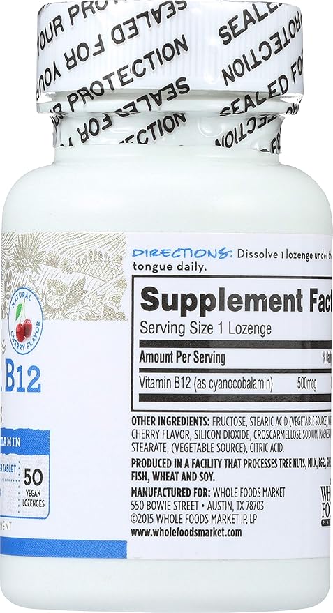 365 by Whole Foods Market, Vitamin B12 500mcg Lozenges, Cherry Flavor, 50 ct