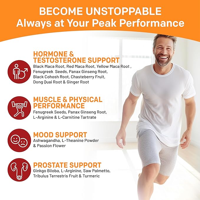 19-in-1 Extra Strength Peruvian Maca Root Capsules - 9125 mg Ashwagandha Supplements with Fenugreek and Ginseng for Mood, Hormone and Performance Support (120 ct)