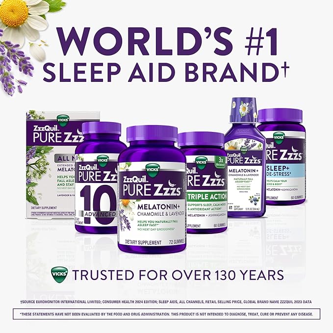 ZzzQuil PURE Zzzs All Night Extended Release, Melatonin Sleep Aid Tablets, Helps You Stay Asleep Longer, Sleep Aid for Adults, 2 mg per tablet, 56 Total Tablets (2 Packs of 28)