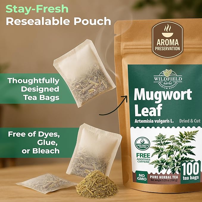 100 Bags Dried Mugwort Tea Mugwort Herb Dried Tea (Dried Artemisia Vulgaris Herb) - 100 Count 1.5g Bags Artemisa