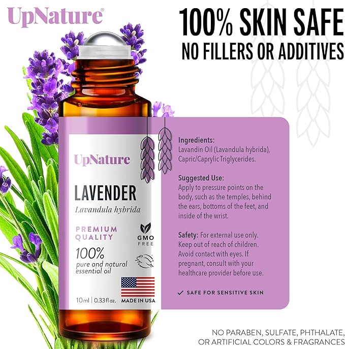 UpNature Lavender Essential Oil Pure Roll On - 100% Natural Lavender Oil for Skin