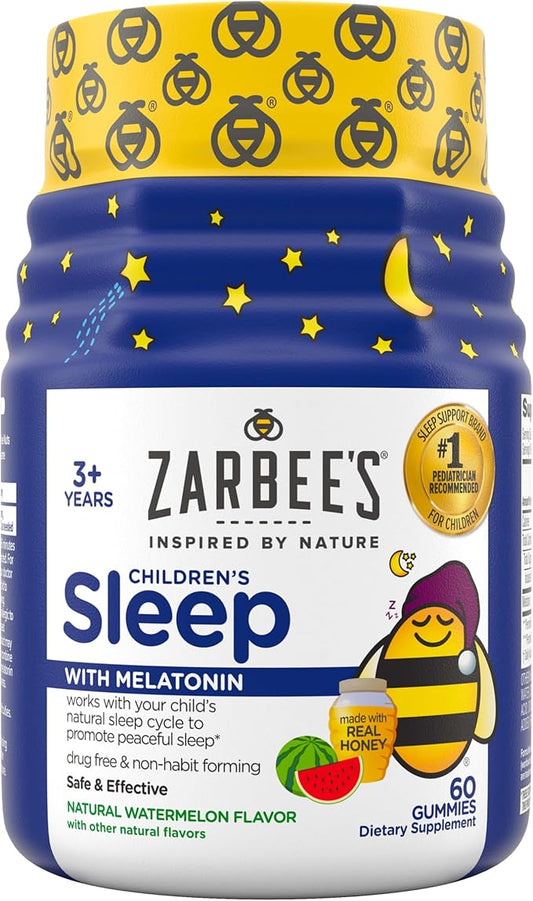 Zarbee's Kids Melatonin Gummy, 1mg Childrens Sleep Aid Supplement, Drug-Free & Effective Sleep Supplement for Children Ages 3 and Up, Non-Habit Forming, Natural Watermelon Flavor, 60 Gummies
