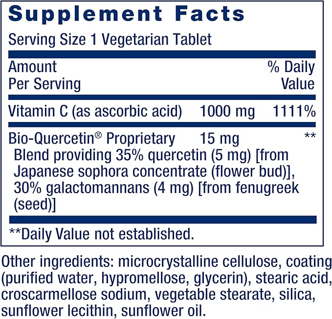 Life Extension Vitamin C and Bio-Quercetin®, Cardiovascular Health Supplement, Immune Support, Highly absorbable, quercetin, Vitamin C, Gluten Free, Non-GMO, Vegetarian, 250 Tablets