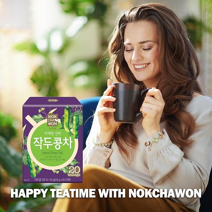 [Nokchawon] Sword Bean Tea – Refreshing Sword Bean Caffeine-Free Korean Herbal Tea, 20 Tea Bags, 16g (0.56oz)