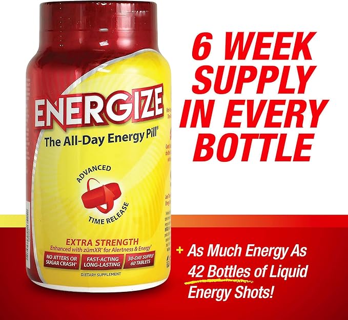 iSatori Men & Women Energize Extra Strength Caffeine Pills | Fast Acting Long-Lasting Energy Pill | Extended Time Release Caffeine | Improved Clarity, Energy Support | No Jitters, Crash | 60 Tablets