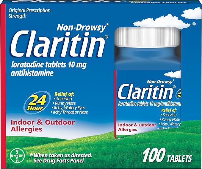 Claritin Allergy Medicine for Adults, 24-Hour Non-Drowsy Loratadine 10mg Pills, Antihistamine, 100 Tablets