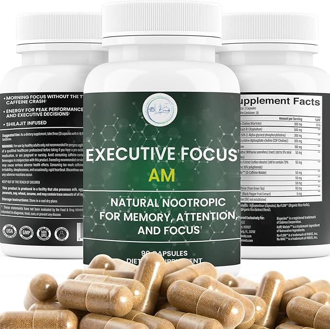 12-in-1 Natural Nootropic Brain Supplement for Memory and Focus, Nootropic for Men & Women, Brain Support Pill for Adults, Brain Vitamins - Focus 30 Day Supply