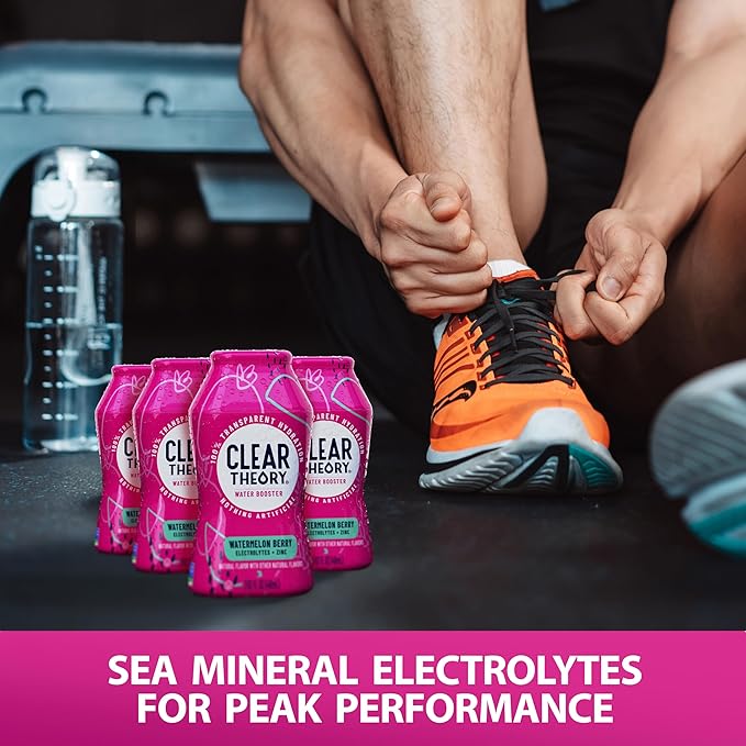 Clear Theory Water Flavoring Drops with Electrolytes, Water Enhancer Liquid Flavored Water Drink Mix, Hydration for Kids, Vegan, Gluten Free, Low Calorie, Watermelon Berry, 4 Pack, 1.62 Fl Oz Bottles