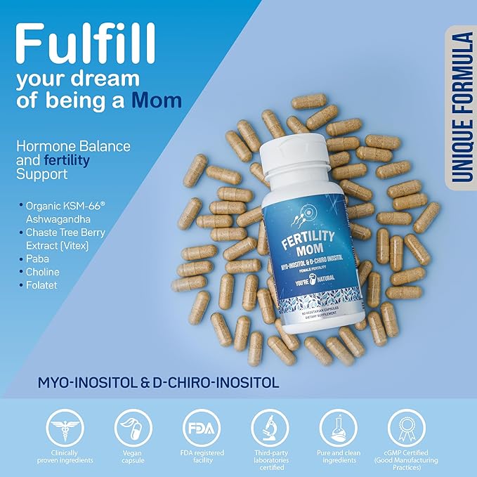 YOU'RE NATURAL Conception Fertility Vitamins for Women - Prenatal Vitamins - Myo-Inositol, D-Chiro Inositol & Folate, Regulates Cycle, Aid Ovulation, Hormonal & Ovarian Support, Vitex, 30 Day Supply